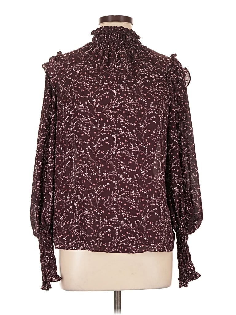 Pre-owned Max Studio Long Sleeve Blouse In Burgundy