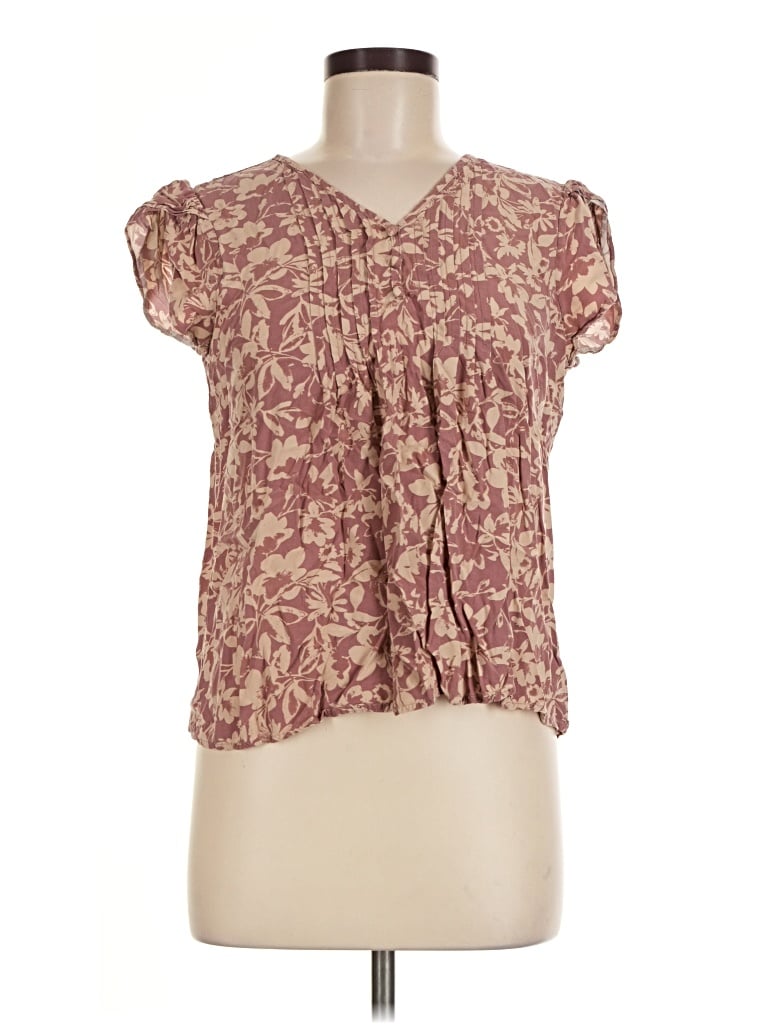 Pre-owned Monday Fun Short Sleeve Blouse In Burgundy