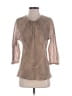 DKNY 100% Silk Animal Print Brown 3/4 Sleeve Silk Top Size 14 - photo 1