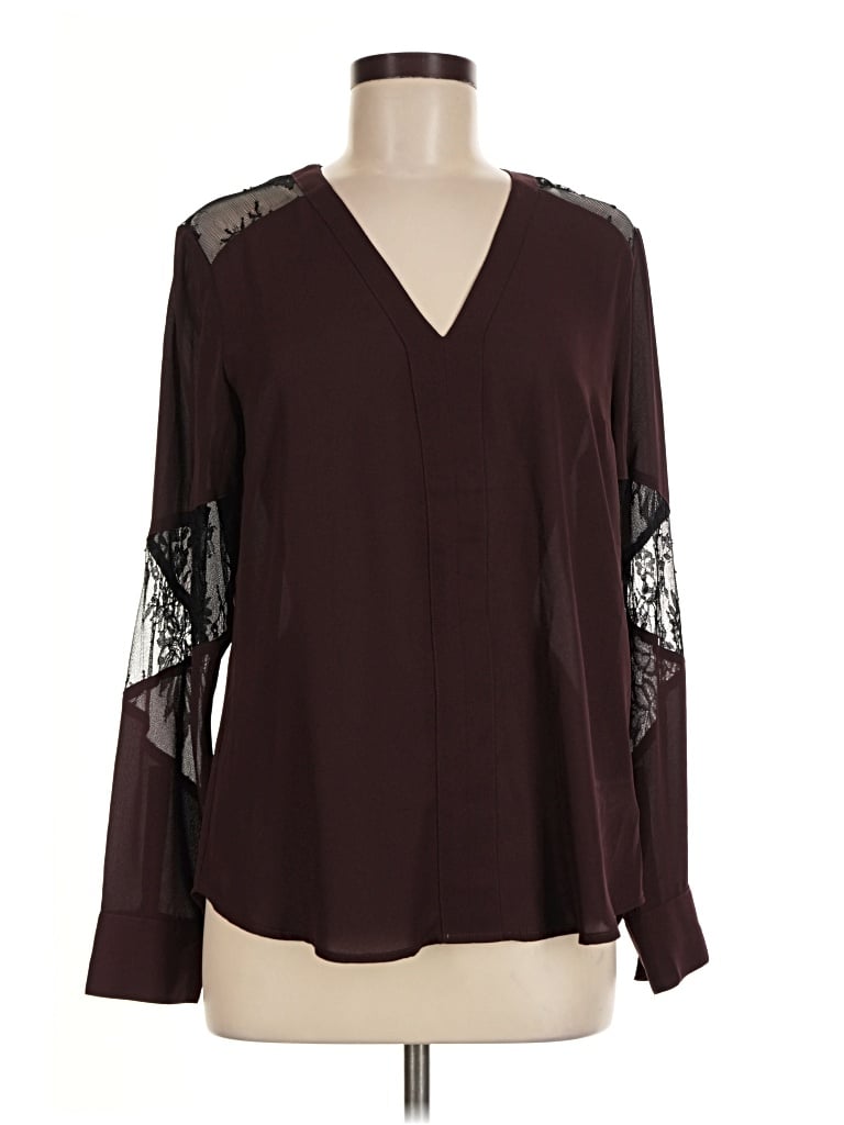 Pre-owned Express Long Sleeve Blouse In Burgundy