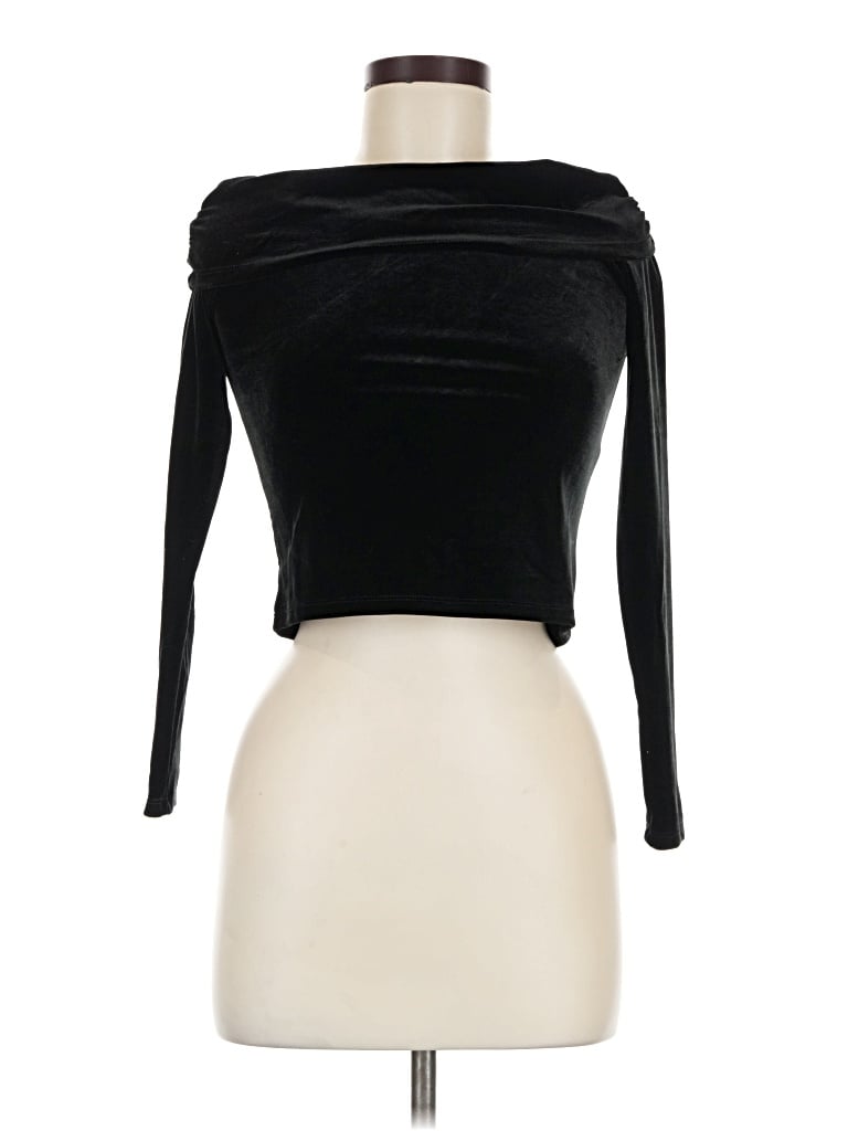 Pre-owned Assorted Brands Long Sleeve Top Black Boatneck Tops
