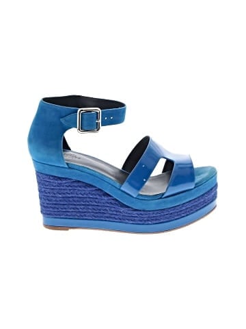 Hermès Blue Patent Leather and Suede Leather Ilana Espadrille Wedges (view 1)
