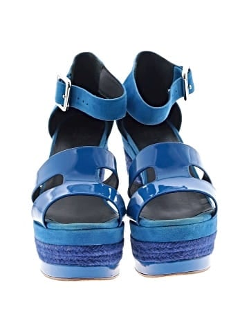 Hermès Blue Patent Leather and Suede Leather Ilana Espadrille Wedges (view 2)