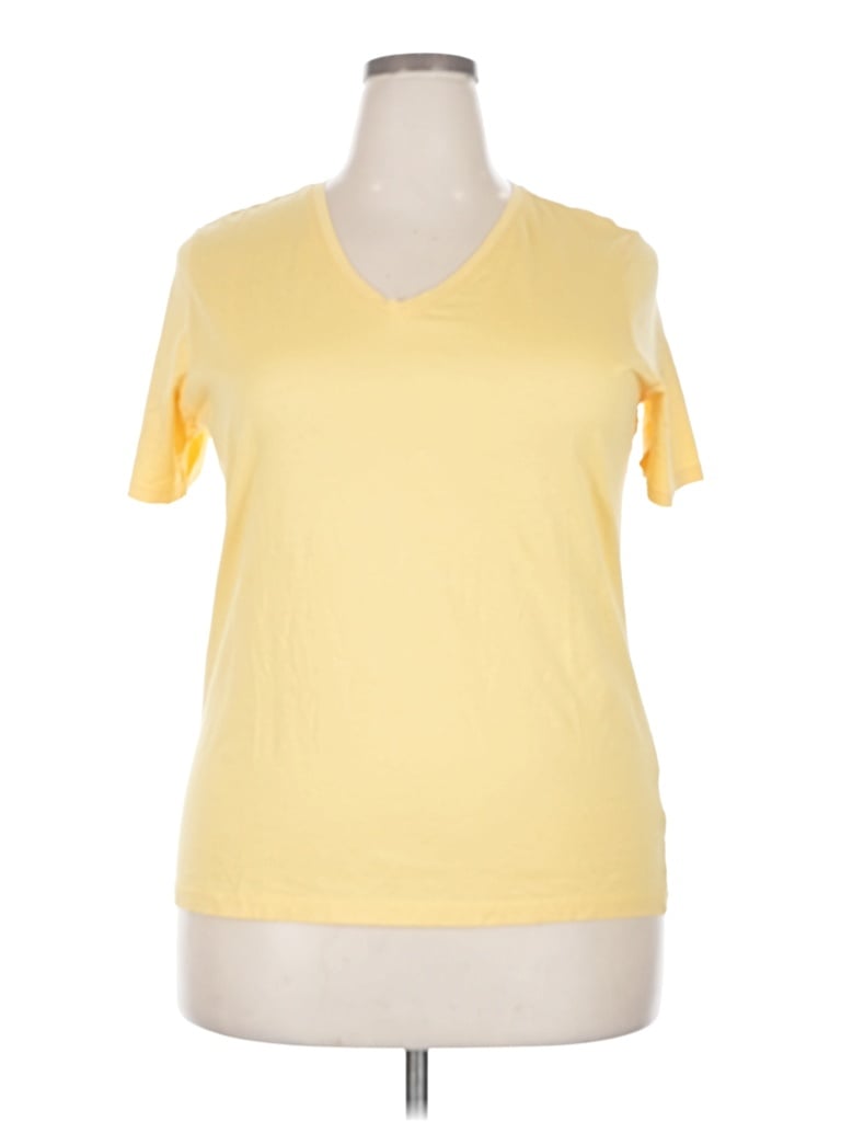 Pre-owned Lands' End Short Sleeve Top Yellow V-neck Tops
