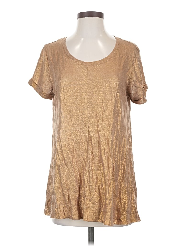 Pre-owned Bordeaux Short Sleeve Top Gold Metallic Pattern Scoop Neck Tops