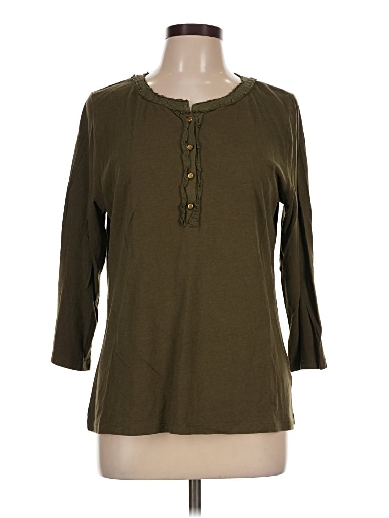 Pre-owned Talbots 3/4 Sleeve Top Green Keyhole Neckline Tops