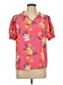 Les Amis 100% Polyester Tropical Pink Short Sleeve Blouse Size L - photo 1