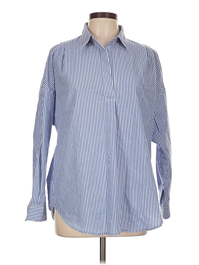Pre-owned M Magaschoni Long Sleeve Button Down Shirt In Blue