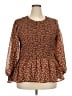 Unbranded 100% Polyester Brown Orange Long Sleeve Blouse Size 3X - photo 1