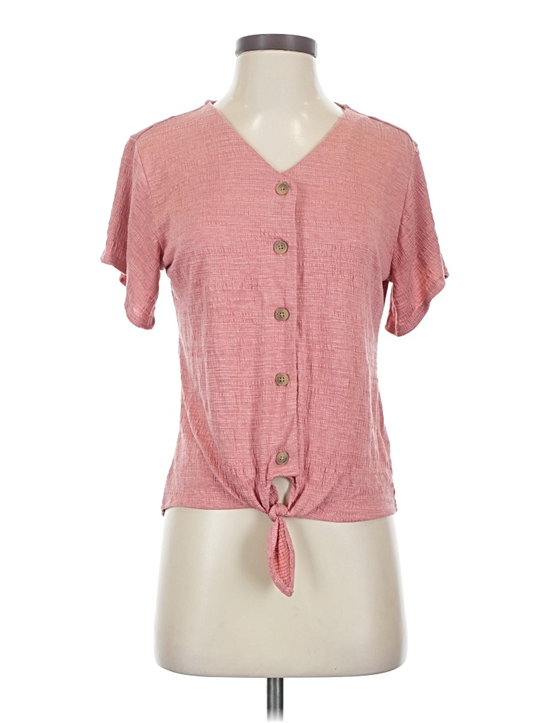 Pre-owned Weatherproof Short Sleeve Top Pink Keyhole Neckline Tops