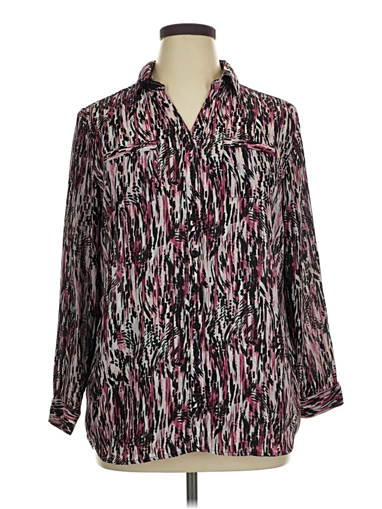 Pre-owned Christopher & Banks Long Sleeve Blouse In Burgundy