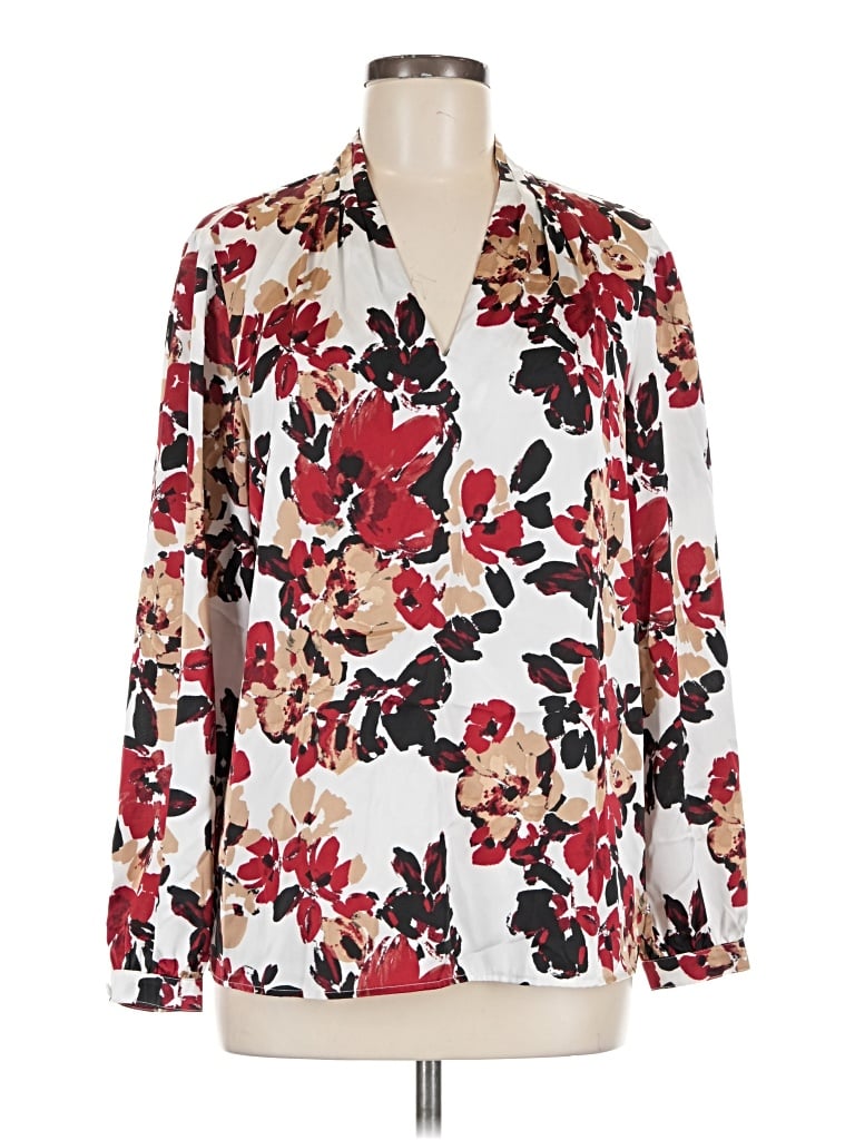 Pre-owned Kasper Long Sleeve Blouse In Ivory