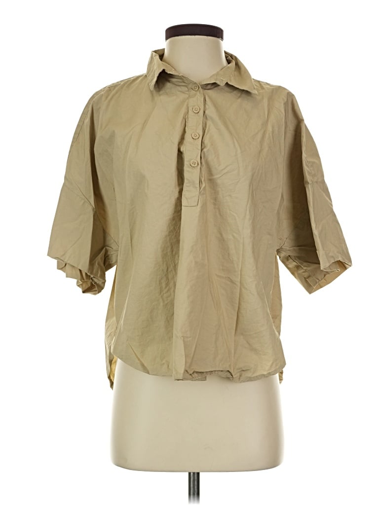 Pre-owned Ann Taylor Loft 3/4 Sleeve Button Down Shirt In Tan