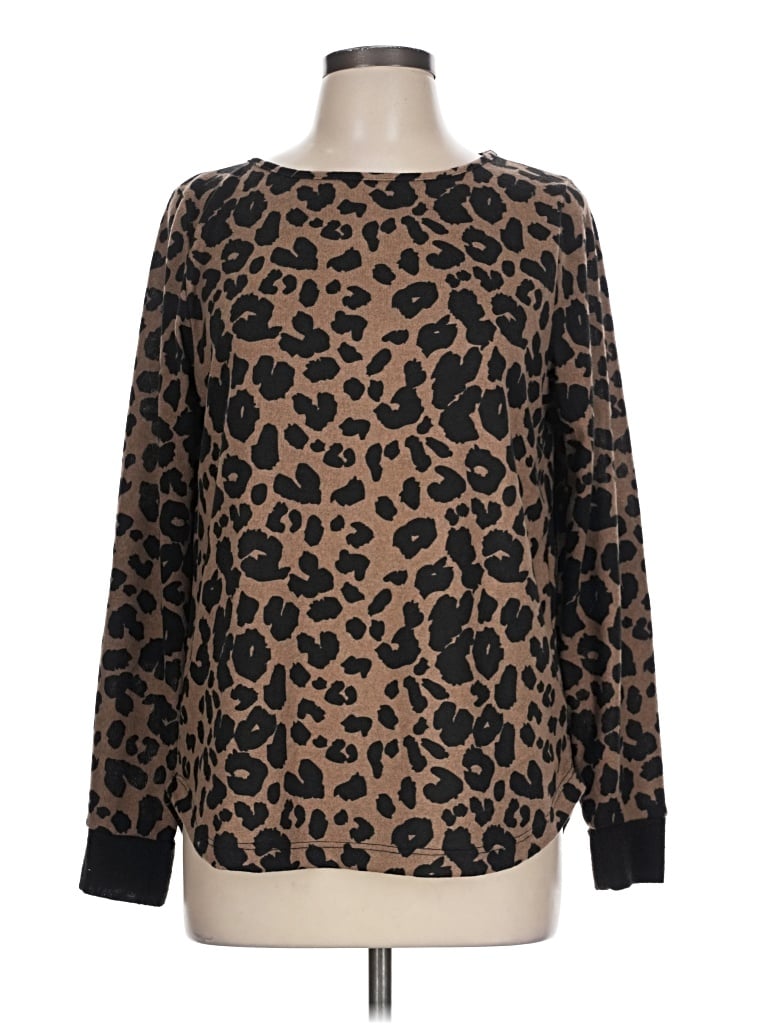 Pre-owned Pink Clover Long Sleeve Top Brown Crew Neck Tops