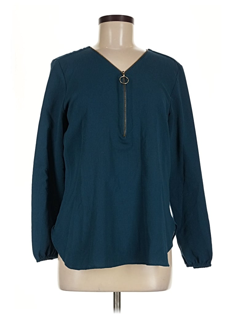 Pre-owned Valerie Stevens Long Sleeve Henley Shirt In Teal