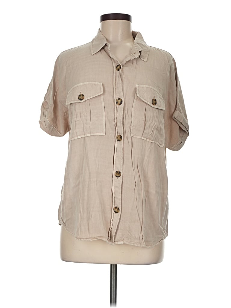 Pre-owned Maurices 3/4 Sleeve Button Down Shirt In Tan