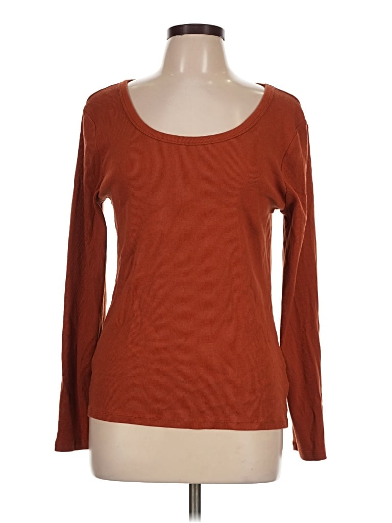 Pre-owned Time And Tru Long Sleeve T-shirt In Brown