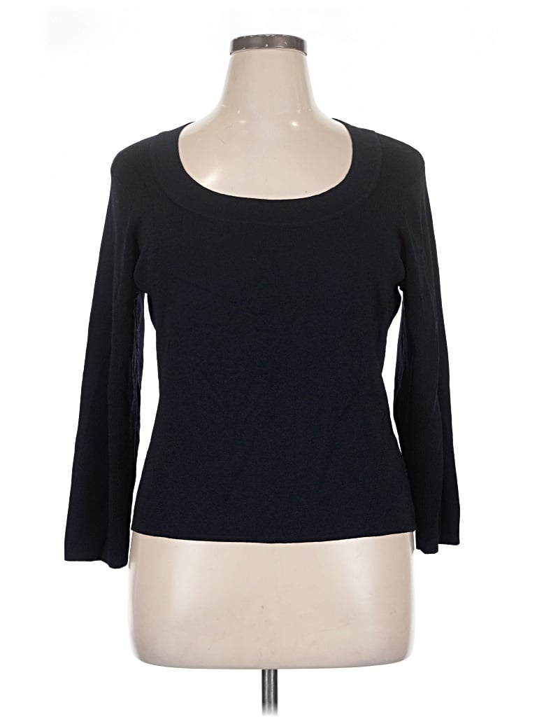 Pre-owned Sigrid Olsen 3/4 Sleeve Top Black Scoop Neck Tops