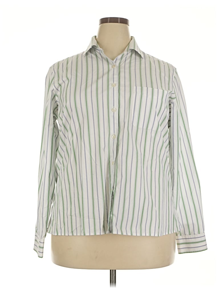 Pre-owned Lands' End Long Sleeve Button Down Shirt In Green