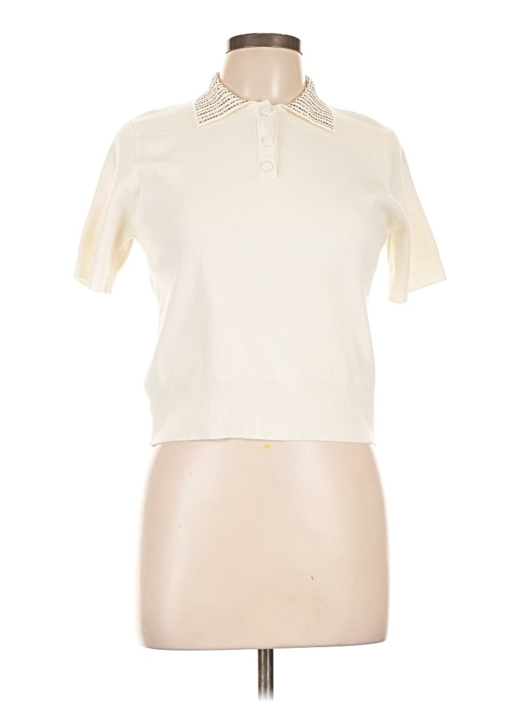 Pre-owned Mng Short Sleeve Blouse In Ivory
