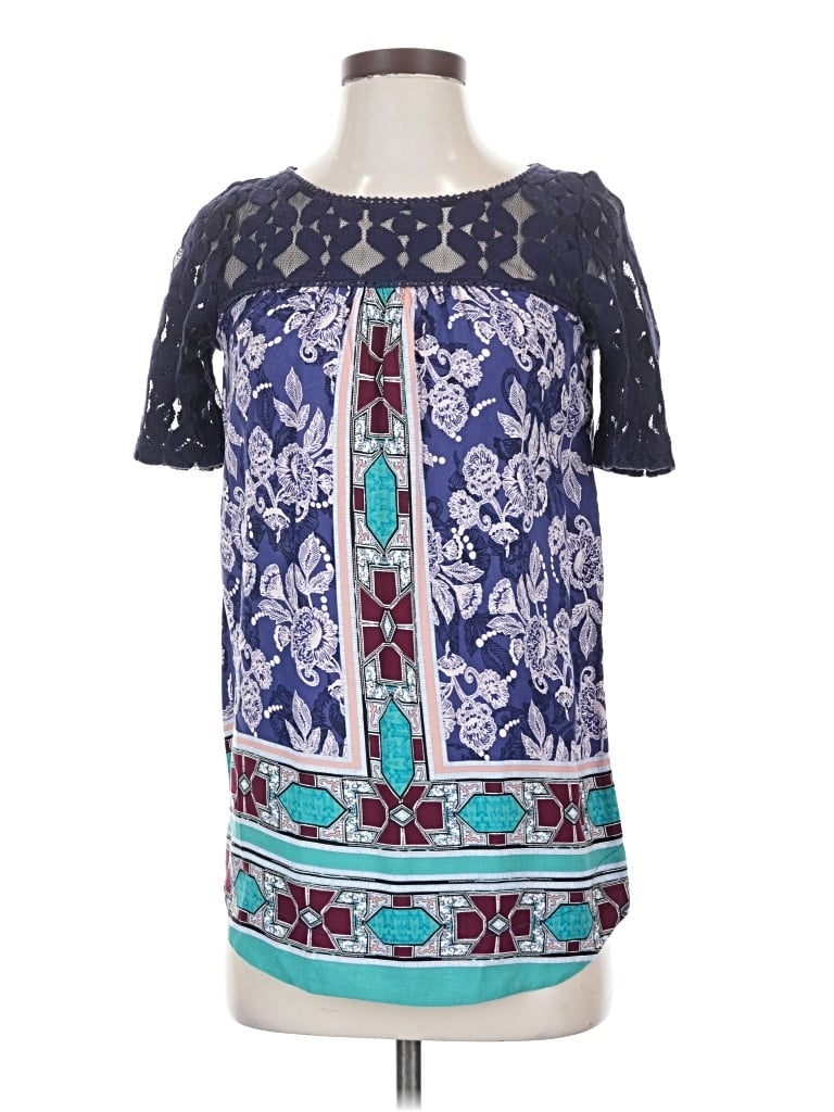 Pre-owned Akemi + Kin Short Sleeve Blouse In Blue