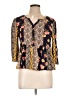Blue Rain Floral Graphic Gold 3/4 Sleeve Blouse Size L - photo 1
