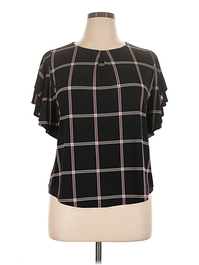 Pre-owned Liz Claiborne Career Short Sleeve Blouse In Black