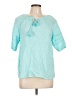 Talbots 100% Linen Teal Short Sleeve Blouse Size Lg Petite - photo 1