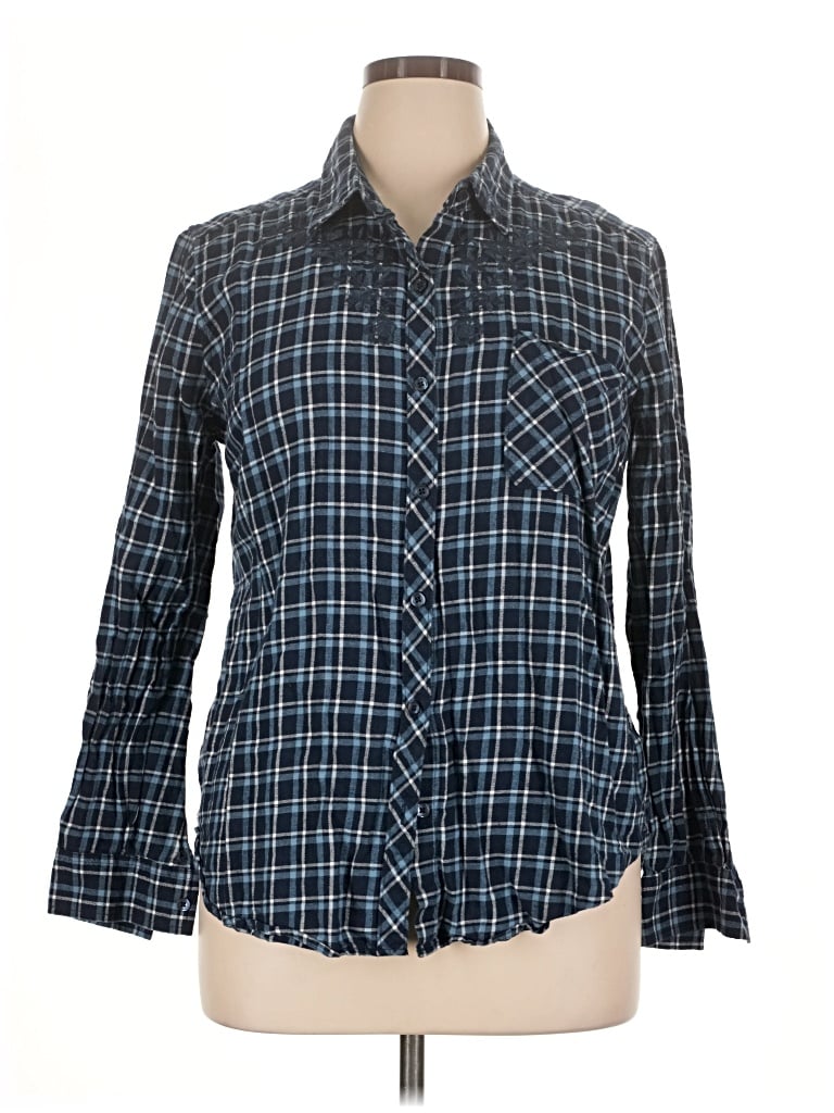 Pre-owned Time And Tru Long Sleeve Button Down Shirt In Blue