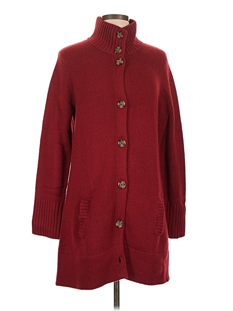 Pre-owned Lands' End Cardigan Sweater In Burgundy