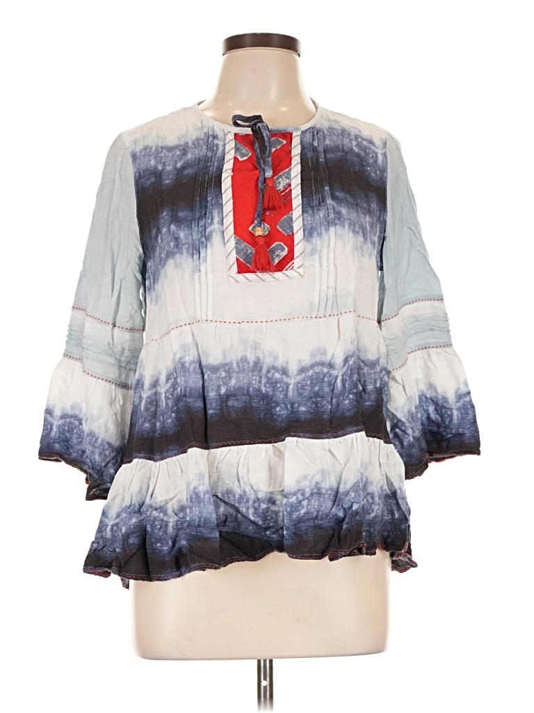 Pre-owned John Mark 3/4 Sleeve Blouse In Blue