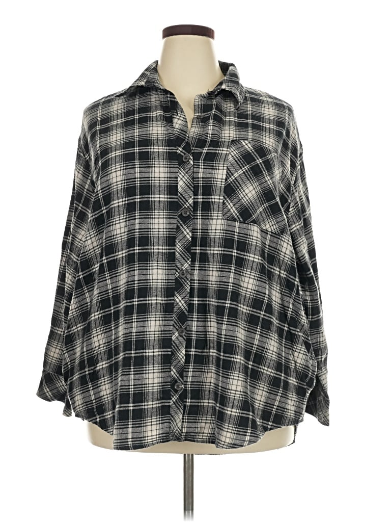 Pre-owned Wild Fable 3/4 Sleeve Button Down Shirt In Black