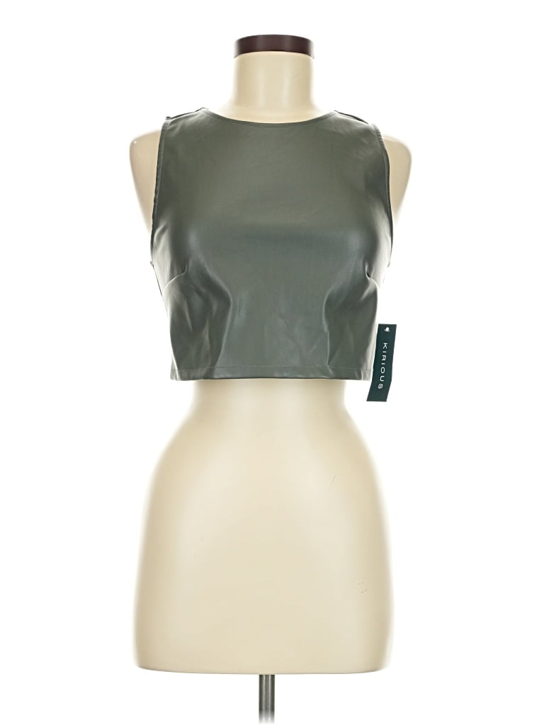 Kirious Sleeveless Top Green Halter Neckline Tops