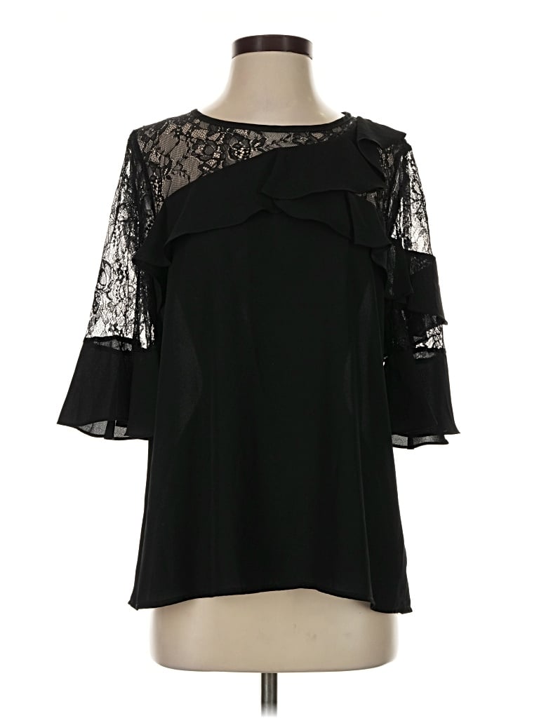 Pre-owned Pleione 3/4 Sleeve Blouse In Black