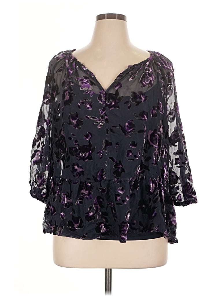 Pre-owned Faded Glory 3/4 Sleeve Blouse In Purple