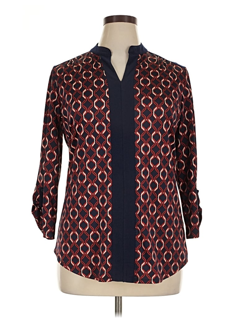 Pre-owned Perseption Concept 3/4 Sleeve Blouse In Burgundy