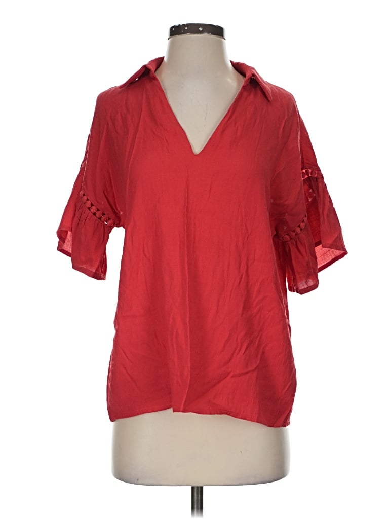 Pre-owned Vine & Love Short Sleeve Blouse In Red