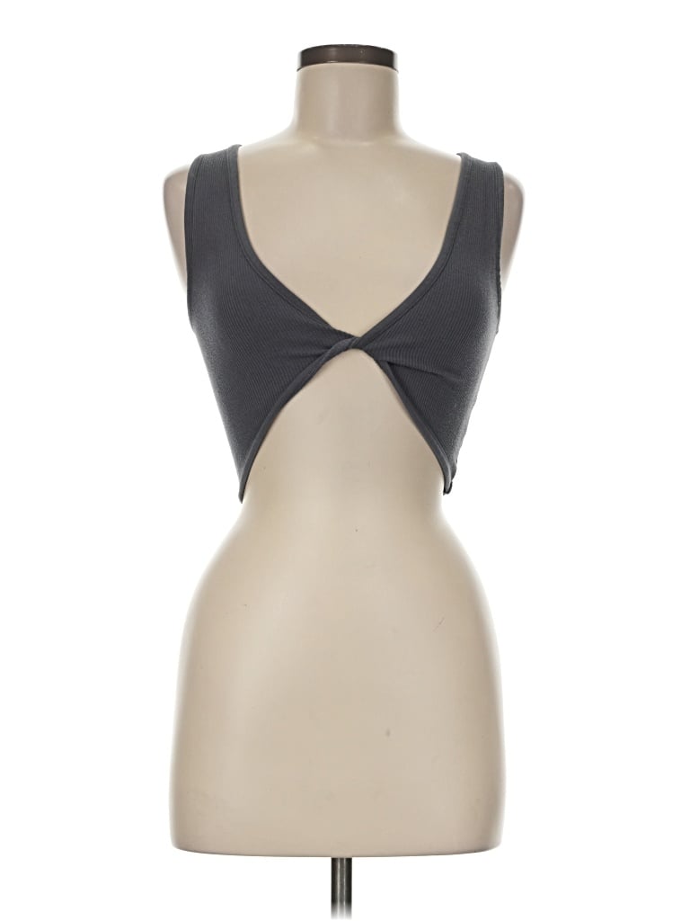 Pre-owned By Together Sleeveless Top Gray Plunge Neckline Tops