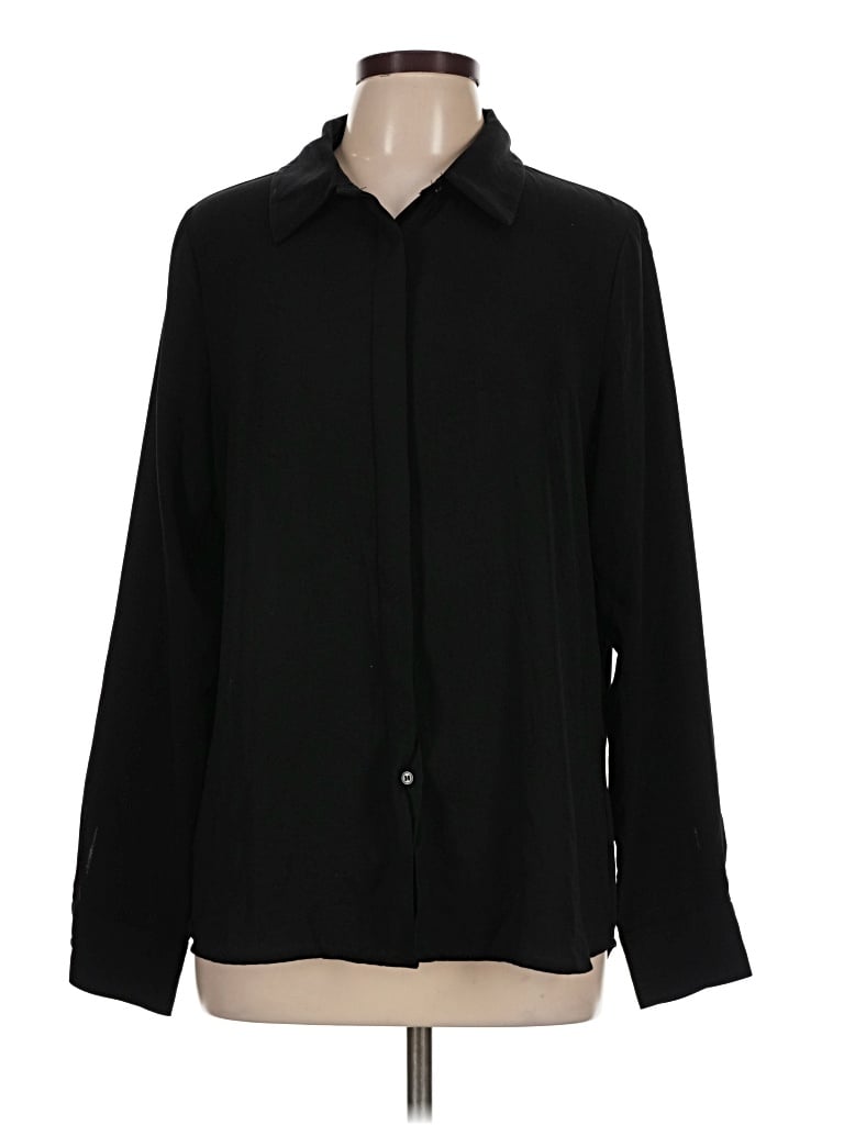 Pre-owned Halogen Long Sleeve Blouse In Black