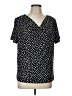 Ashley Blue Polka Dots Black Short Sleeve Blouse Size L - photo 1