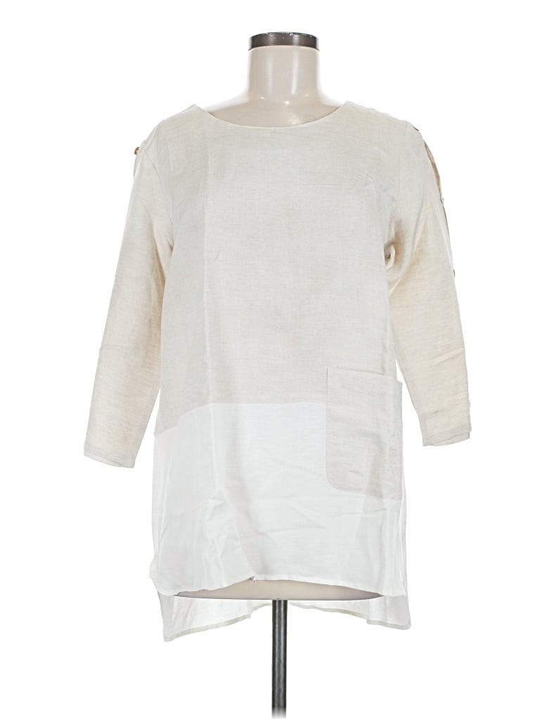 Pre-owned Toofan 3/4 Sleeve Top Ivory Crew Neck Tops