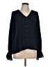 Ann Taylor LOFT 100% Polyester Blue Black Long Sleeve Blouse Size L - photo 1