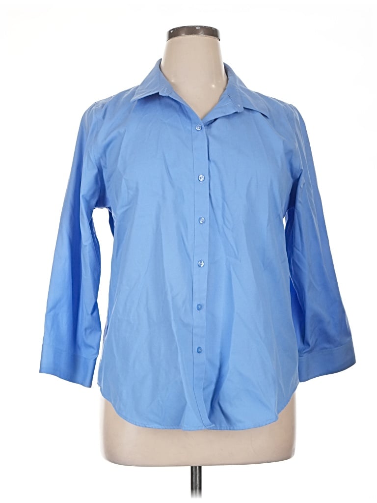Pre-owned Coldwater Creek 3/4 Sleeve Button Down Shirt In Blue