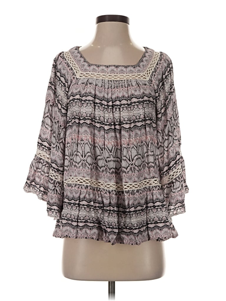 Pre-owned Haute Hippie 3/4 Sleeve T-shirt In Gray