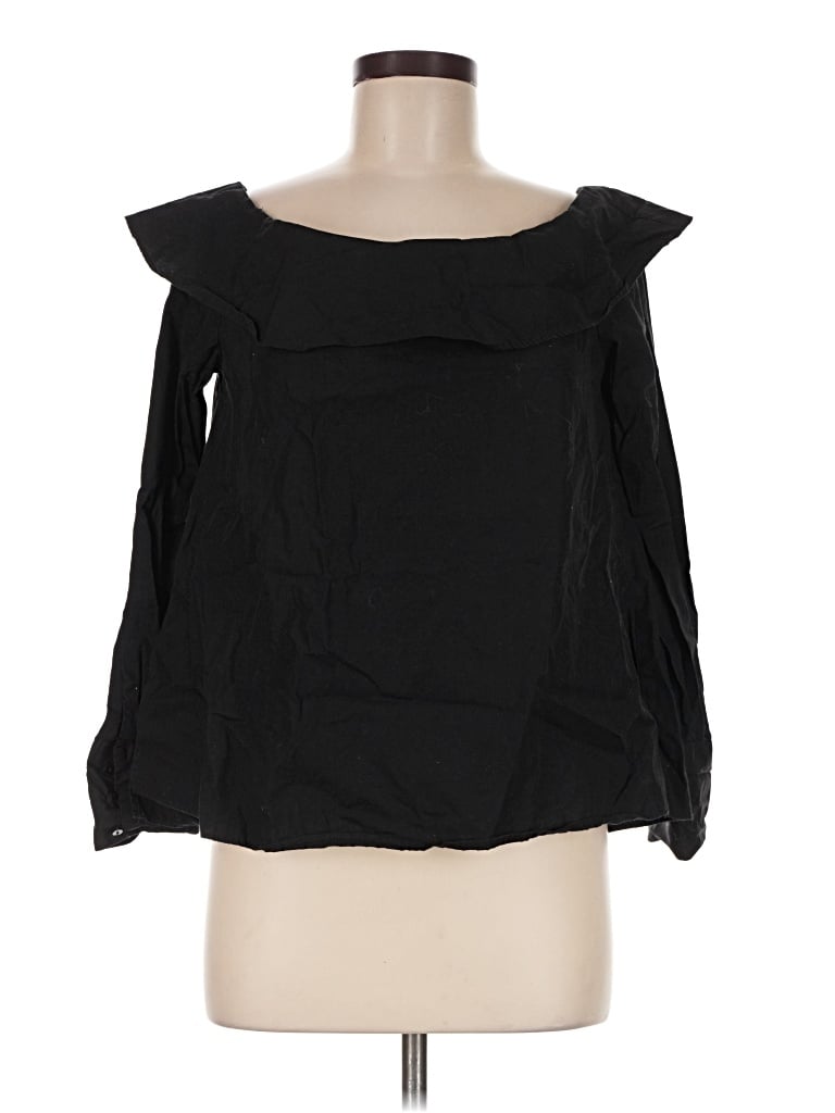 Pre-owned Zara Basic 3/4 Sleeve Blouse In Black