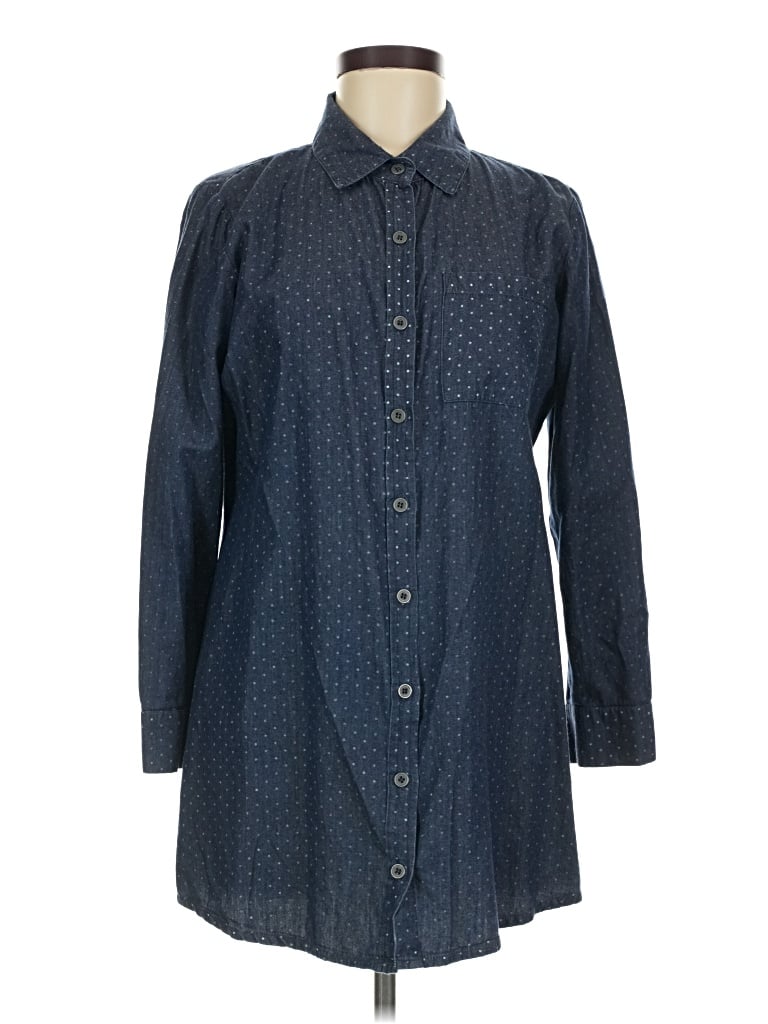 Pre-owned En Creme Long Sleeve Button Down Shirt In Blue