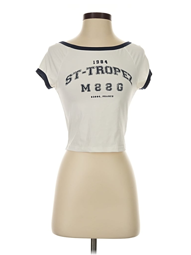 Missguided Short Sleeve T-Shirt: Ivory Tops - Size Small
