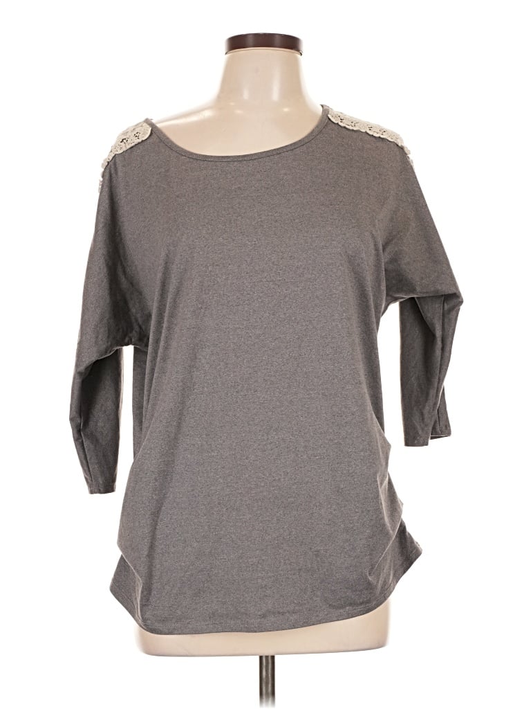 Pre-owned Luxology 3/4 Sleeve Top Gray Boatneck Tops