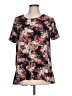 Pleione Floral Black Short Sleeve Blouse Size L - photo 1