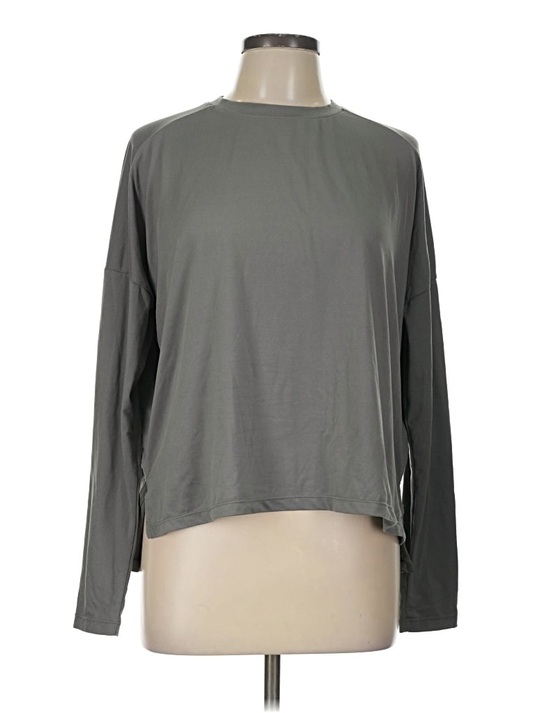 Pre-owned Assorted Brands Long Sleeve Top Gray Crew Neck Tops